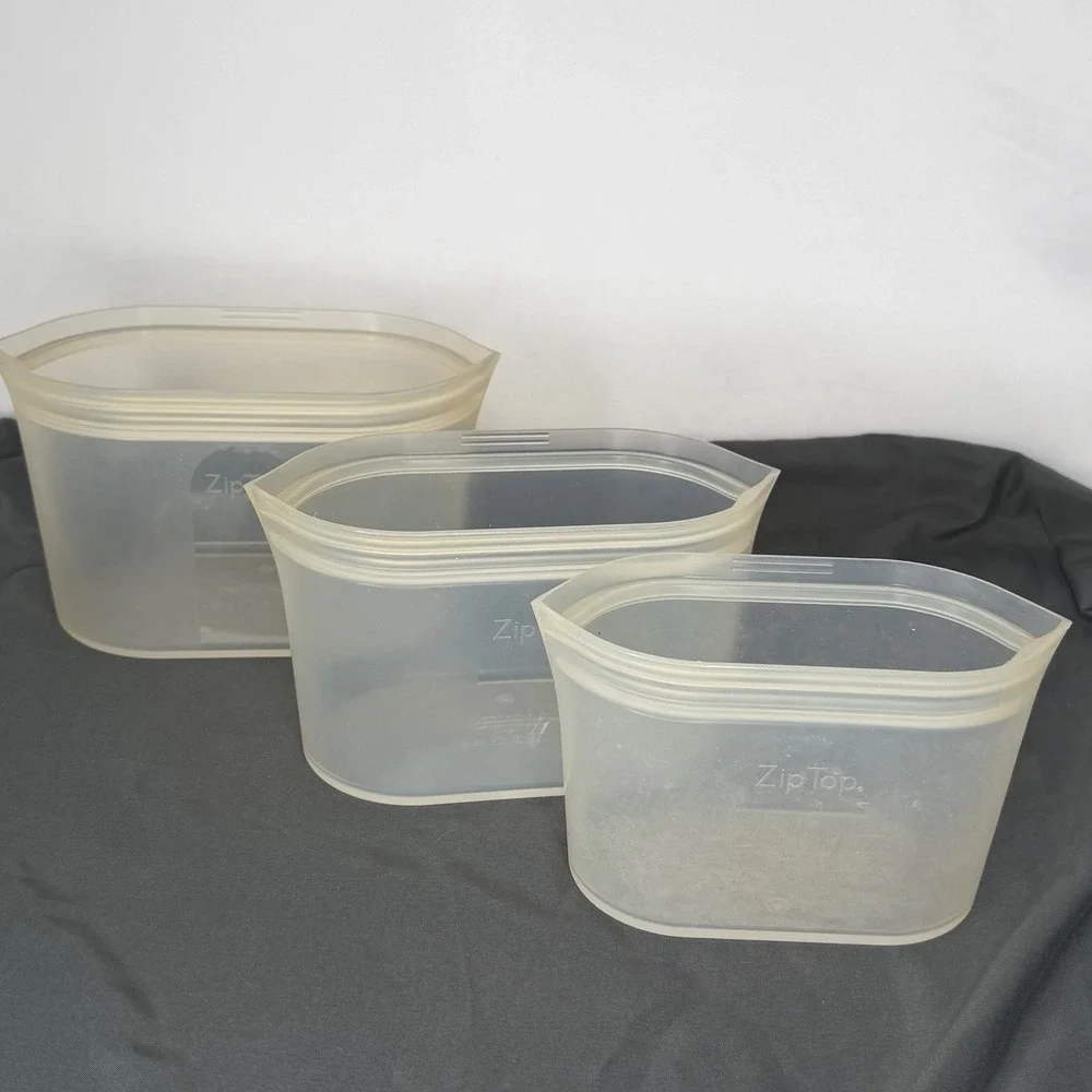 Zip Top 3 Dish set Reusable 100% Platinum Silicone Food Containers Bags Clear